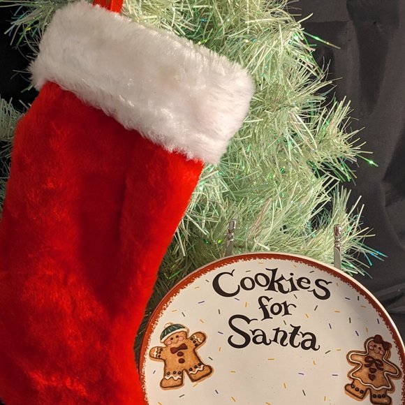Delightful Cookies For Santa Plate And Red Stocking Dishwasher/Microwave Safe - Picture 3 of 6
